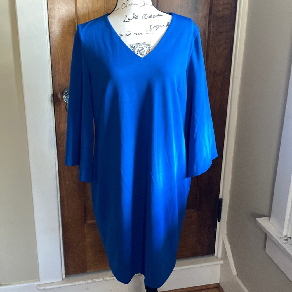 Beautiful blue bell sleeve midi dress from Chicos. Size 12/14 NWOT